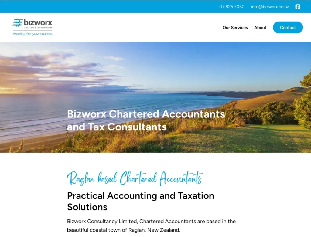 Bizworx Raglan accountants website - desktop screenshot.