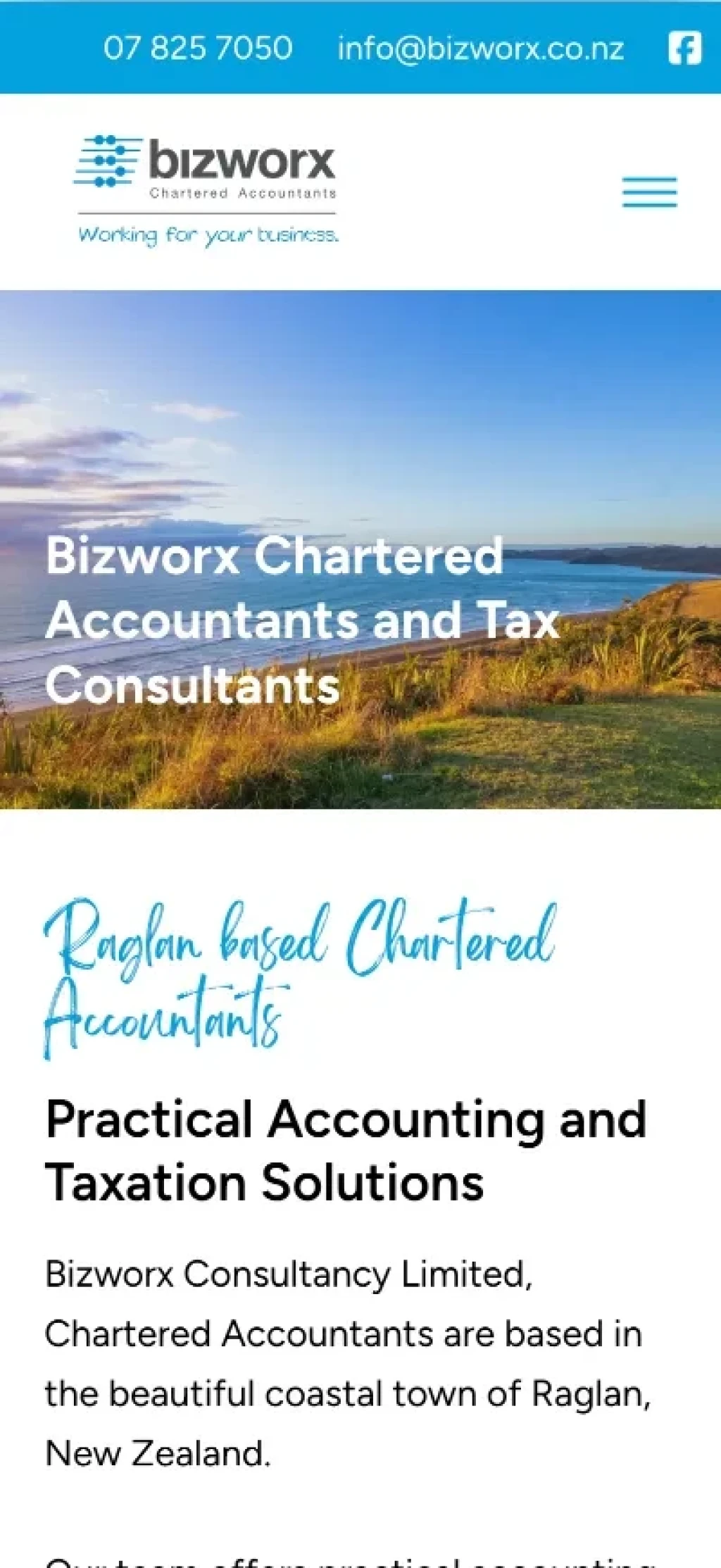 Bizworx Raglan accountants website - mobile screenshot.