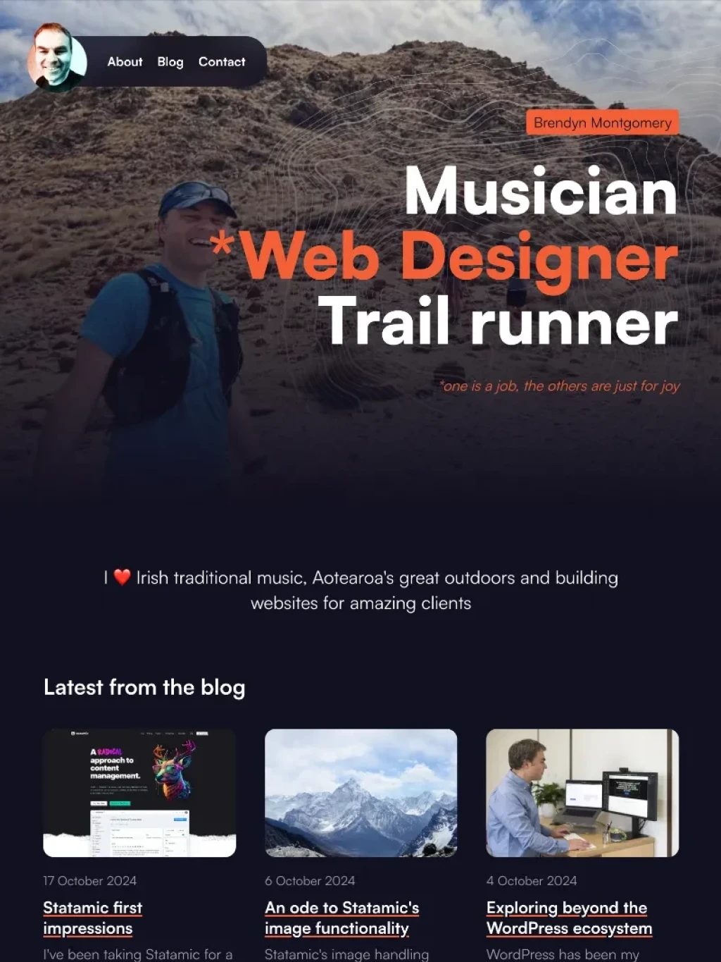 Brendyn's personal website - tablet screenshot.