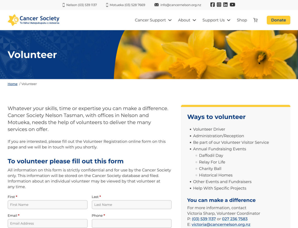 Cancer Society Nelson  - desktop screenshot.