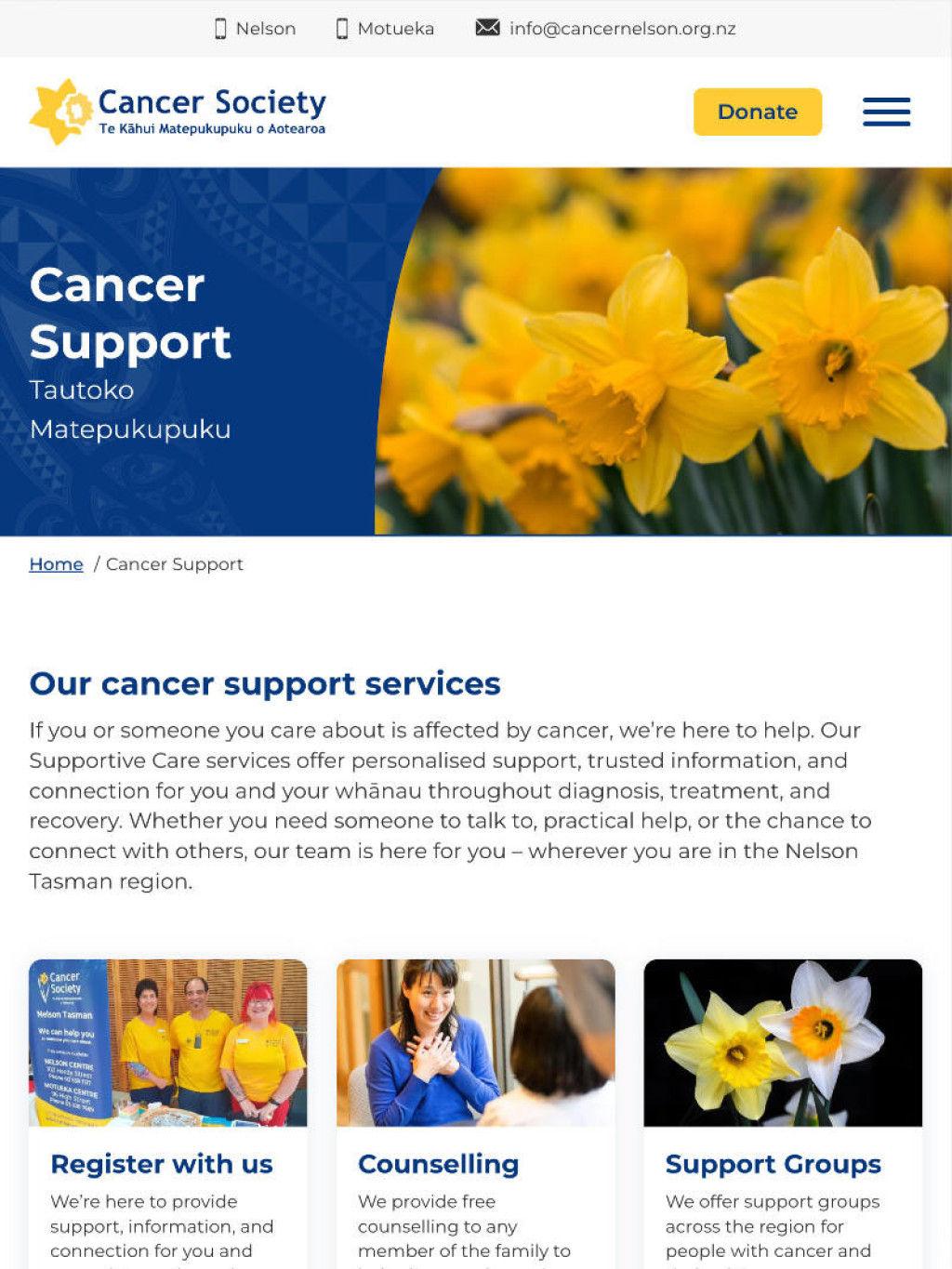 Cancer Society Nelson - tablet screenshot.