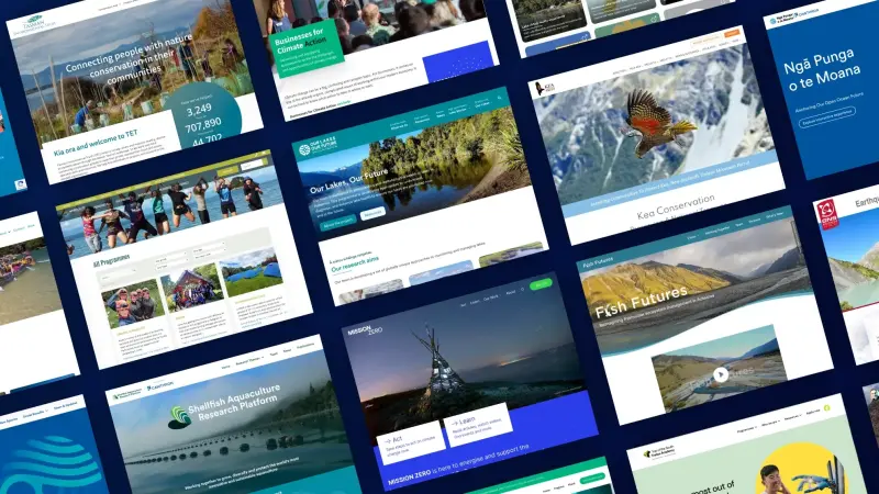 Screenshots of environmental and science websites built by Avoca Web Design.