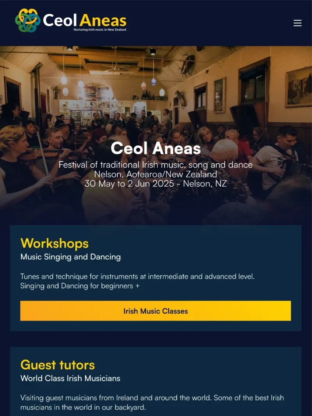 Ceol Aneas Irish music festival - tablet screenshot.