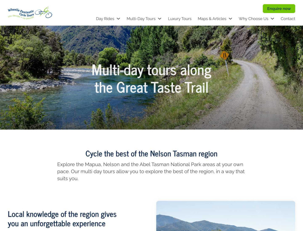 Wheelie Fantastic cycling tours website - desktop screenshot.