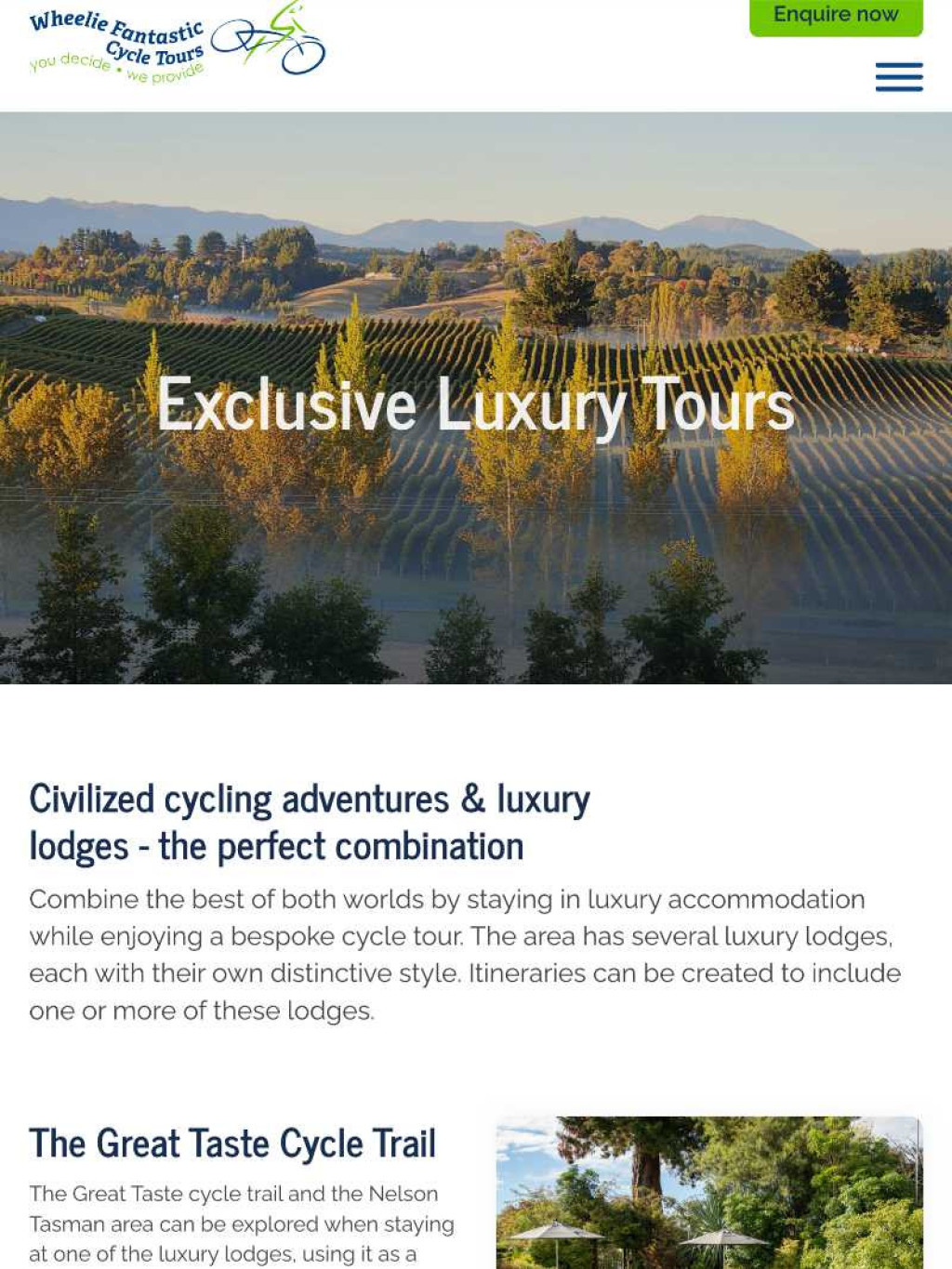 Wheelie Fantastic cycling tours website - tablet screenshot.
